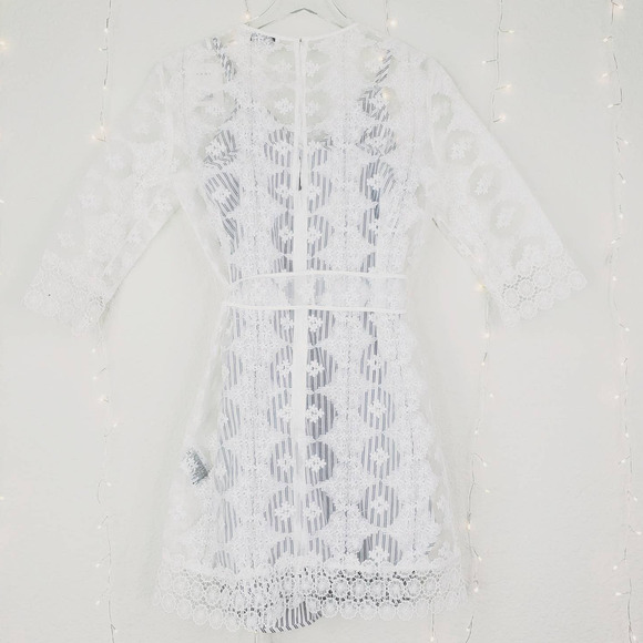 Sandro Paris Isabelle Floral Embroidered Lace Mini Dress Small NEW Striped Slip - Picture 10 of 16